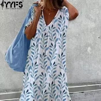 YYFS Женская мода лето весна без рукавов свободная талия V-образный вырез коктейльные и вечерние платья S небесно-голубой