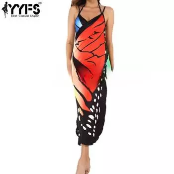 YYFS Женская мода лето весна цвет блок принт без рукавов V-образный вырез средняя талия повседневные платья S жёлтый