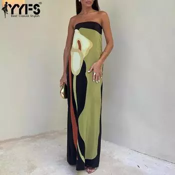 YYFS Женская мода лето весна цвет блок принт без рукавов свободная талия повседневные платья S зелёный