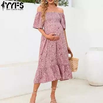 YYFS Женская мода лето весна цветочный узор принт короткий рукав одно плечо свободная талия повседневные платья S розовый