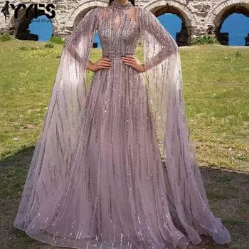 YYFS Женская мода лето весна длинный рукав высокая талия полуводолазка коктейльные и вечерние платья S розовый