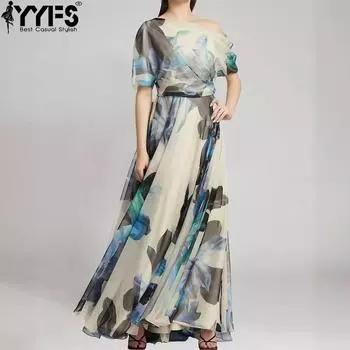 YYFS Женская мода лето весна короткий рукав высокая талия косой воротник коктейльные и вечерние платья S синий