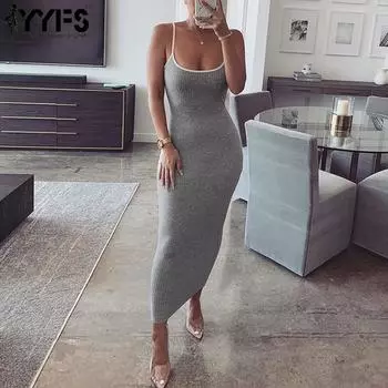 YYFS Женская мода лето весна однотонный принт без рукавов подтяжки U-образный вырез средняя талия повседневные платья S белый