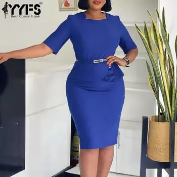 YYFS Женская мода лето весна однотонный принт короткий рукав квадратный воротник высокая талия повседневные платья S