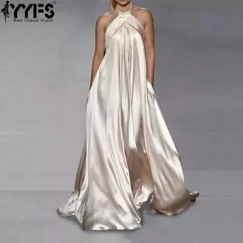 YYFS Женская мода лето весна однотонный принт без рукавов свисающий вырез свободная талия повседневные платья S слоновая кость