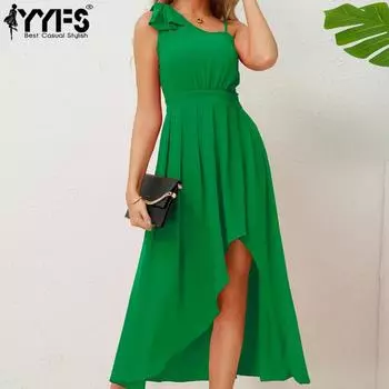 YYFS Женская мода лето весна однотонный принт без рукавов подтяжки высокая талия повседневные платья S
