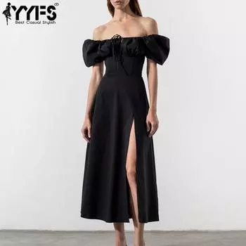 YYFS Женская мода лето весна однотонный принт короткий рукав одно плечо высокая талия повседневные платья S белый