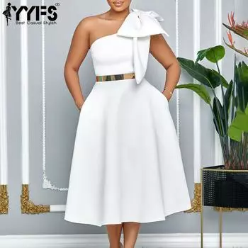 YYFS Женская мода лето весна однотонный принт без рукавов косой воротник высокая талия повседневные платья S