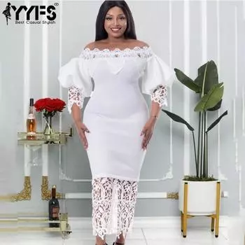 YYFS Женская мода лето весна однотонный принт короткий рукав одно плечо высокая талия повседневные платья S белый