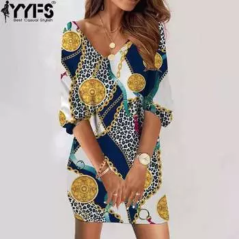 YYFS Женская мода лето весна рукава 1/2 V-образный вырез свободная талия повседневные платья XS