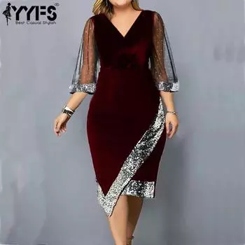 YYFS женская мода лето весна с рукавами 1/2 v-образным вырезом со средней талией коктейльные и вечерние платья