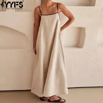 YYFS Женская мода лето весна сплошной цвет печати без рукавов свободная талия повседневные платья S