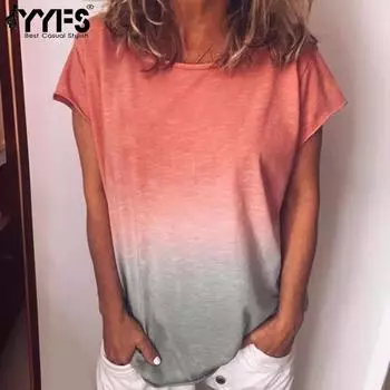 YYFS Женская мода Повседневная Летняя Весна Цветные Блоки Принт Короткие Рукава О-Образным Вырезом Блузки и Рубашки S