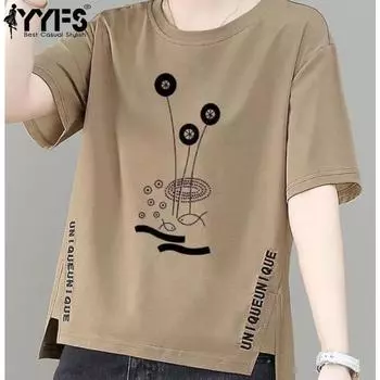 YYFS Женская мода Повседневная Летняя Весна Цветочный Узор С Принтом Короткие Рукава О-Образным Вырезом Блузки и Рубашки M