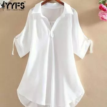YYFS Женская мода Повседневная Летняя Весна Однотонный Принт Короткий Рукав Воротник ПОЛО Блузки и Рубашки M