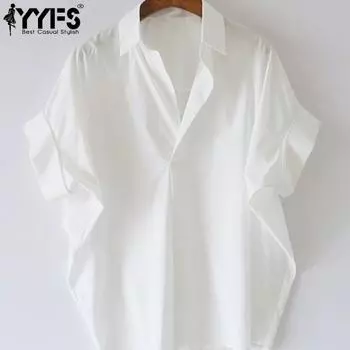 YYFS Женская мода Повседневная Летняя Весна Однотонный Принт Короткий Рукав Воротник ПОЛО Блузки и Рубашки S real yardage