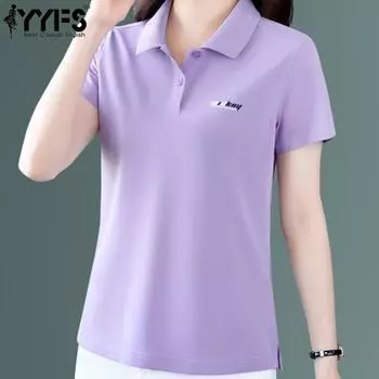 YYFS Женская мода Повседневная Летняя Весна Однотонный Принт Короткий Рукав Воротник ПОЛО Блузки и Рубашки M