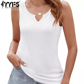 YYFS Женская мода Повседневная Летняя Весна Однотонный Принт Без Рукавов V-образный Вырез Блузки и Рубашки S чёрный