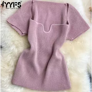 YYFS Женская мода Повседневная Летняя Весна Однотонный Принт Короткие Рукава V-образный Вырез Блузки и Рубашки One size
