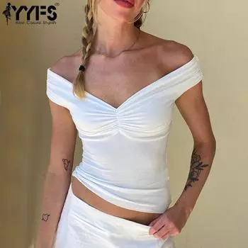 YYFS Женская мода Повседневная Летняя Весна Однотонный Принт Короткий Рукав Одно Плечо Блузки и Рубашки XS розовый