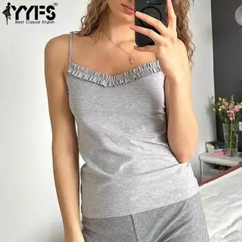 YYFS Женская мода Повседневная Летняя Весна Однотонный Принт Без Рукавов Подтяжки Блузки и Рубашки S серый