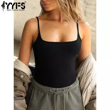 YYFS Женская мода Повседневная Летняя Весна Однотонный Принт Без Рукавов Подтяжки Блузки и Рубашки XS чёрный