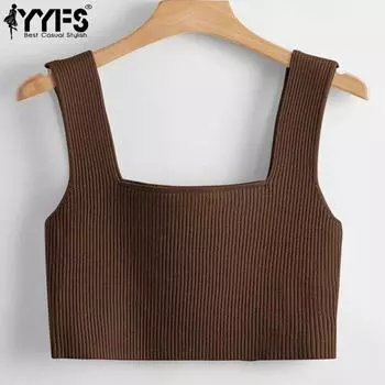 YYFS Женская мода Повседневная Летняя Весна Однотонный Принт Без Рукавов Подтяжки Блузки и Рубашки S коричневый