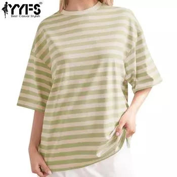YYFS Женская мода Повседневная Летняя Весна Полосатый Принт Короткие Рукава О-Образным Вырезом Блузки и Рубашки S