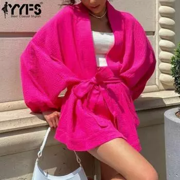 YYFS Женская мода повседневная летняя весенняя однотонная принтовая одежда с коротким рукавом блузки и рубашки брюки костюмы S розы красного