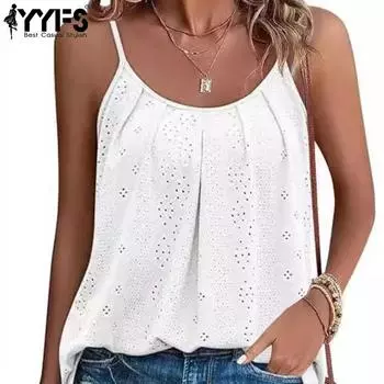 YYFS Женская мода повседневная летняя весна однотонная без рукавов с принтом на подтяжках блузки и рубашки S белый