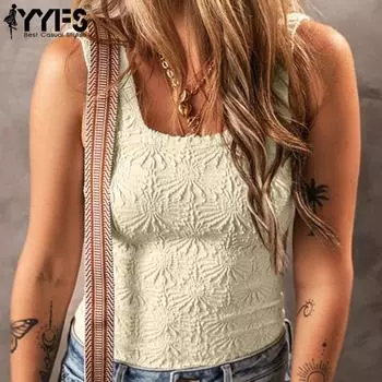YYFS Женская мода повседневная летняя весна однотонные принтованные блузки и рубашки без рукавов с квадратным воротником S