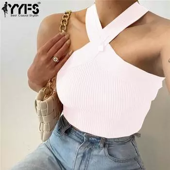 YYFS Женская мода повседневная летняя весна однотонные принты без рукавов с висячим вырезом блузки и рубашки XS белый