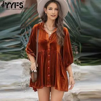 YYFS Женская мода Повседневная Лето Весна Однотонный Принт Рукава 1/2 Воротник ПОЛО Блузки и Рубашки S