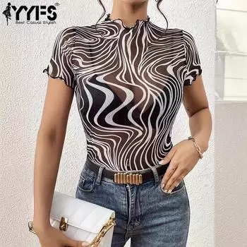 YYFS Женская мода Повседневная Лето Весна Короткие рукава Полуводолазка Блузки и рубашки S чёрный