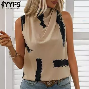 YYFS Женская мода Повседневная Лето Весна Принт Безрукавки Блузки и Рубашки S хаки