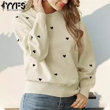 YYFS Женская мода повседневная однотонная принтованная кофта с длинным рукавом и круглым вырезом на осень-зиму S