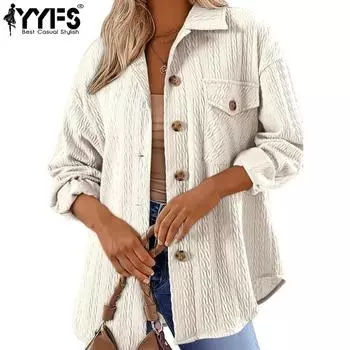 YYFS Женская мода повседневная однотонная принтованная куртка и пальто с длинным рукавом и воротником-поло на осень-зиму S