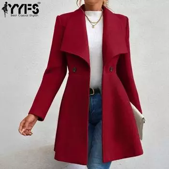 YYFS Женская мода повседневная однотонная принтованная куртка и пальто с длинным рукавом и воротником-поло на осень-зиму S багровый