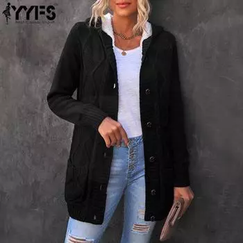 YYFS Женская мода повседневная однотонная принтованная куртка с капюшоном и пальто с длинным рукавом на осень-зиму S