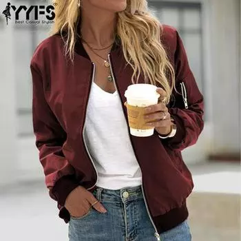 YYFS Женская мода повседневная однотонная принтованная куртка и пальто с длинным рукавом и круглым вырезом на осень-зиму S чёрный