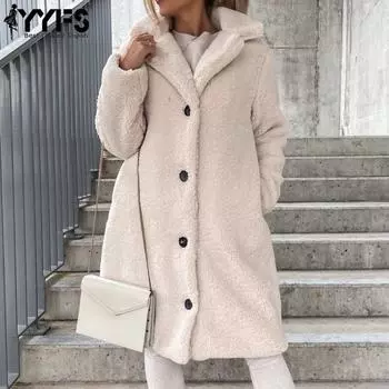 YYFS Женская мода повседневная однотонная принтованная куртка и пальто с длинным рукавом и воротником-поло на осень-зиму S абрикосовый