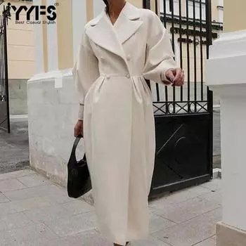 YYFS Женская мода повседневная однотонная принтованная куртка и пальто с длинным рукавом и воротником-поло на осень-зиму S белый