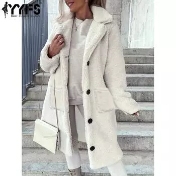 YYFS Женская мода повседневная однотонная принтованная куртка и пальто с длинным рукавом и воротником-поло на осень-зиму S