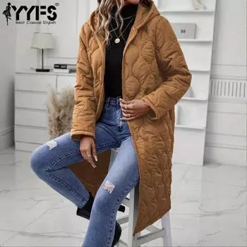 YYFS Женская мода повседневная однотонная принтованная куртка с капюшоном и пальто с длинным рукавом на осень-зиму S