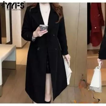 YYFS Женская мода повседневная однотонная принтованная куртка и пальто с длинным рукавом и воротником-поло на осень-зиму S чёрный