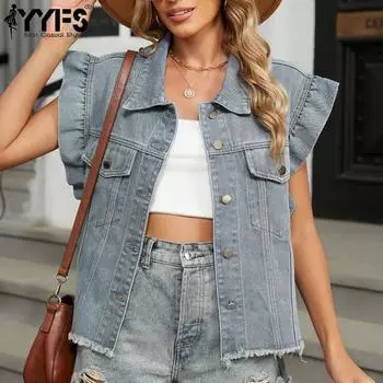 YYFS Женская мода Повседневная однотонная принтованная летняя весна с коротким рукавом и воротником-поло Куртки и пальто S синий