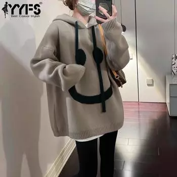 YYFS Женская мода Повседневная осень-зима Длинные рукава с капюшоном свитера One Size хаки