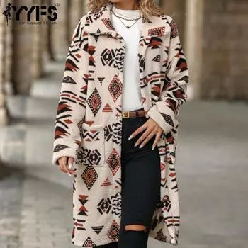 YYFS Женская мода Повседневная Осень Зима Длинные рукава Поло Воротник Куртки и пальто S абрикосовый