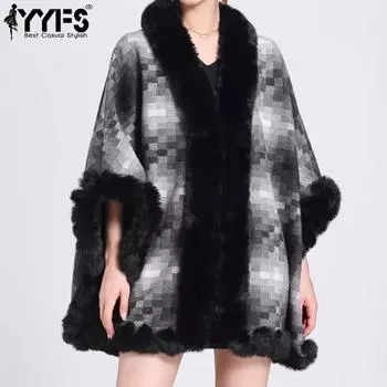 YYFS Женская мода повседневная осень-зима клетчатый принт с длинным рукавом куртки и пальто пуховики Size: One Size чёрный