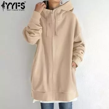 YYFS Женская мода Повседневная осень-зима Однотонные принты Длинные рукава с капюшоном Толстовки и свитшоты S хаки